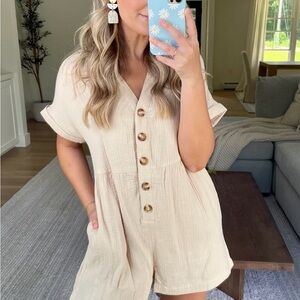 NEW! Beige Button-Front Romper - Women's Casual Jumpsuit size S/M (last pics)